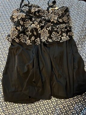 Floral Print Black One-Piece Swimdress